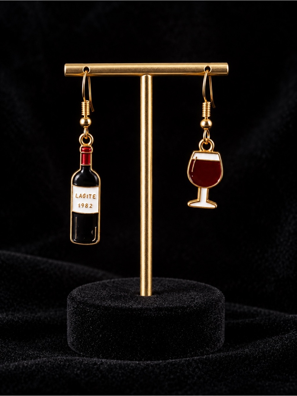 Gold-Tone Wine Bottle & Glass Enamel Drop Earrings - Red/Black